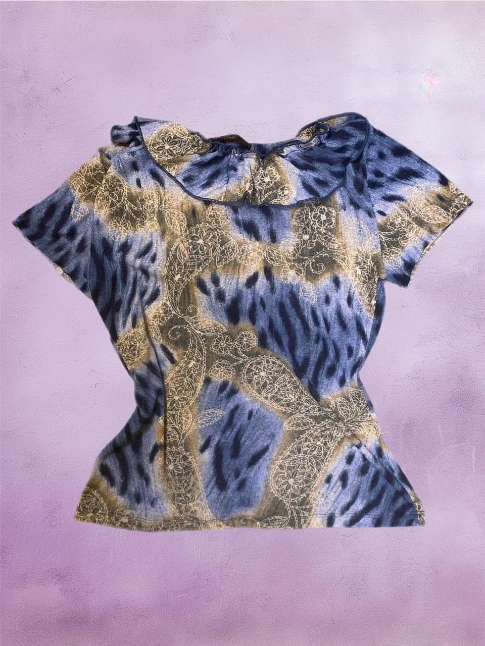 y2k Paisley print blouse with ruffles