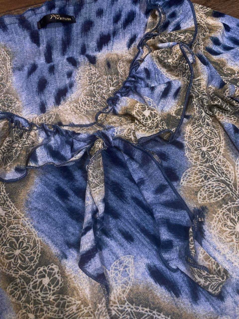y2k Paisley print blouse with ruffles