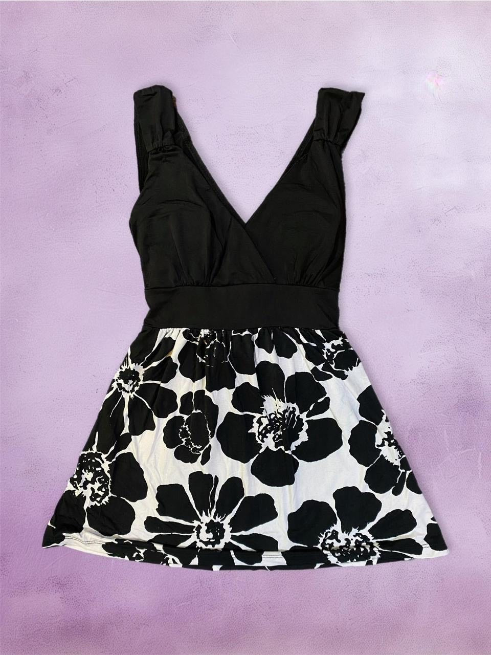 Y2k floral print V - neck top with bow detailing