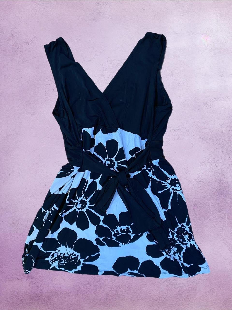 Y2k floral print V - neck top with bow detailing