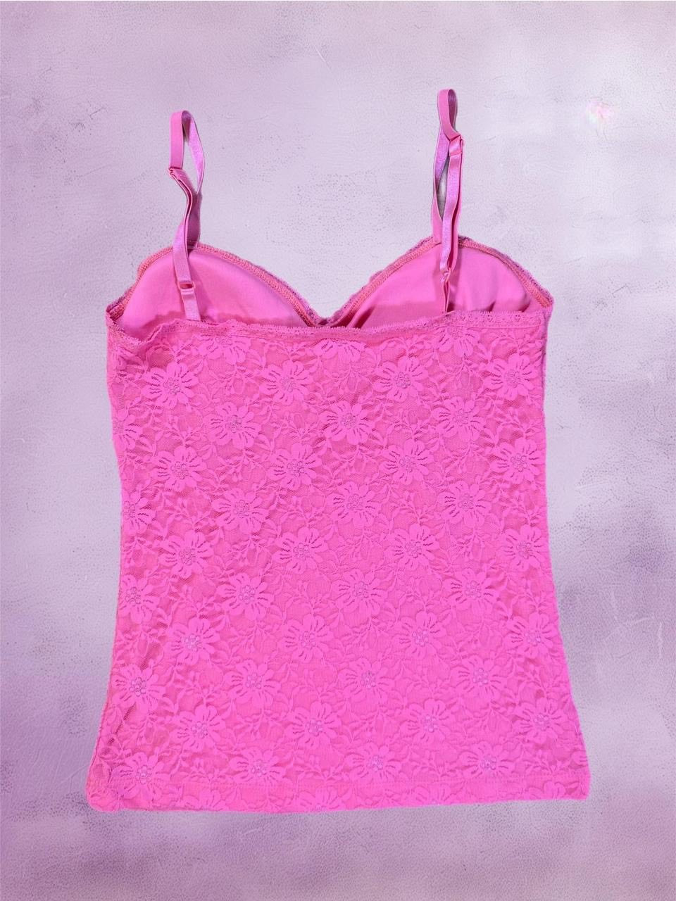 Y2k pink lace cami top