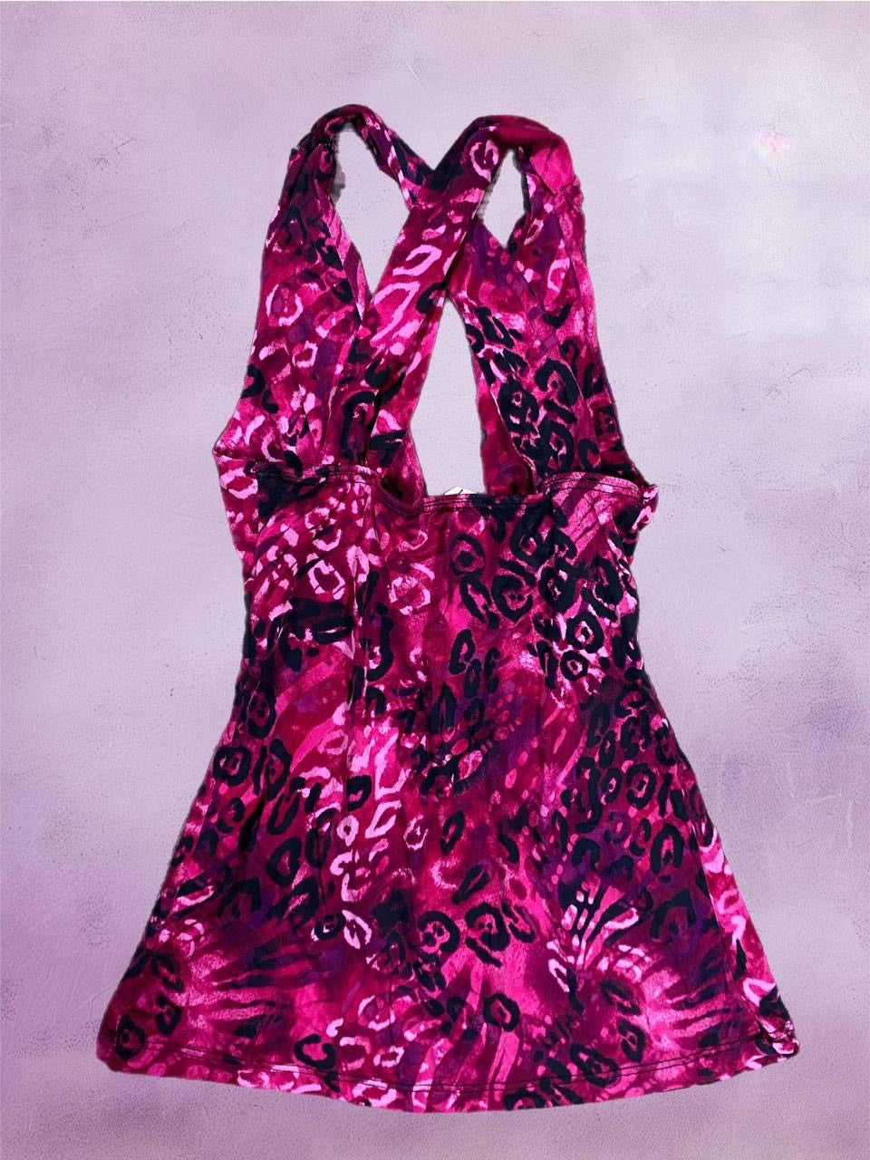 Y2k Pink leopard print halter neck top