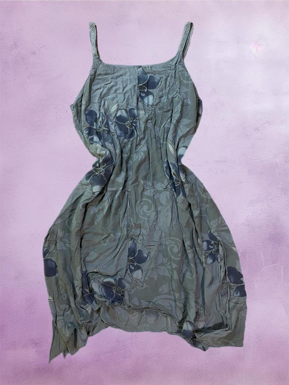 Vintage blue floral flowy asymmetrical dress