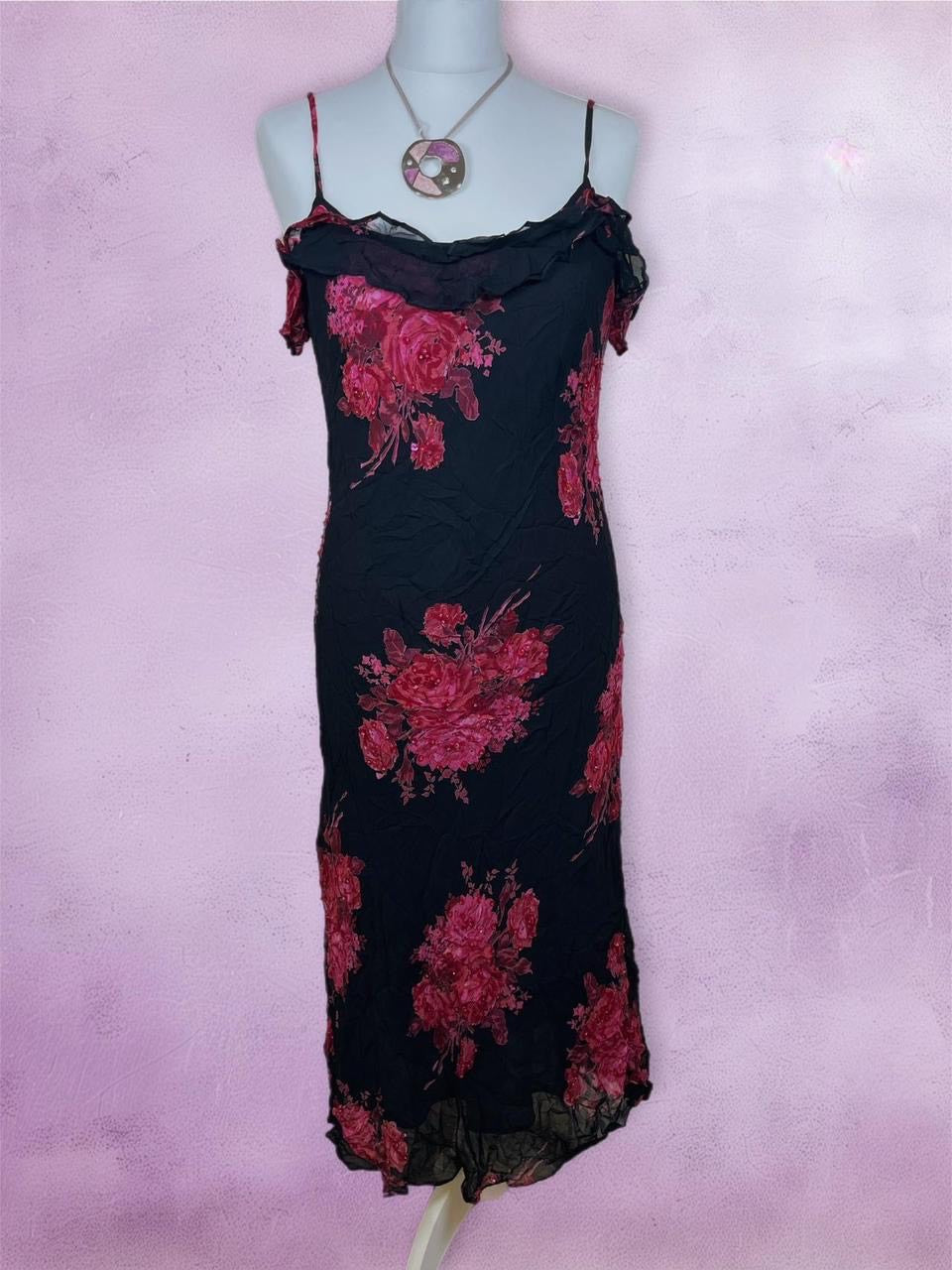 Floral mesh maxi dress with ruffles