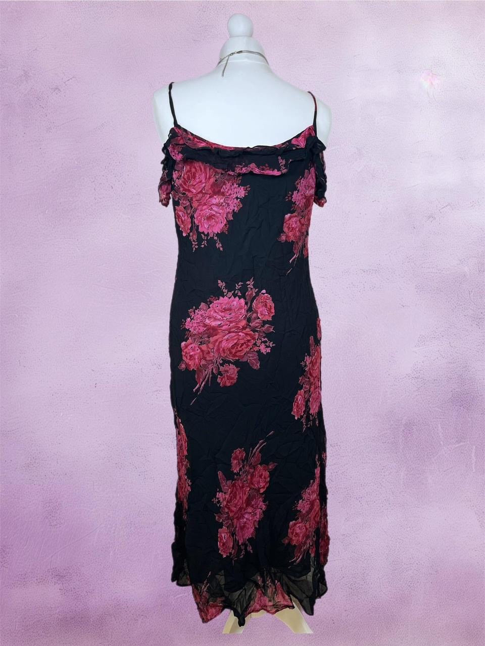 Floral mesh maxi dress with ruffles