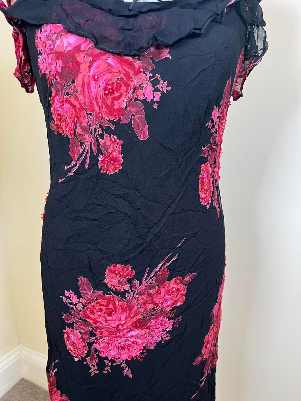 Floral mesh maxi dress with ruffles
