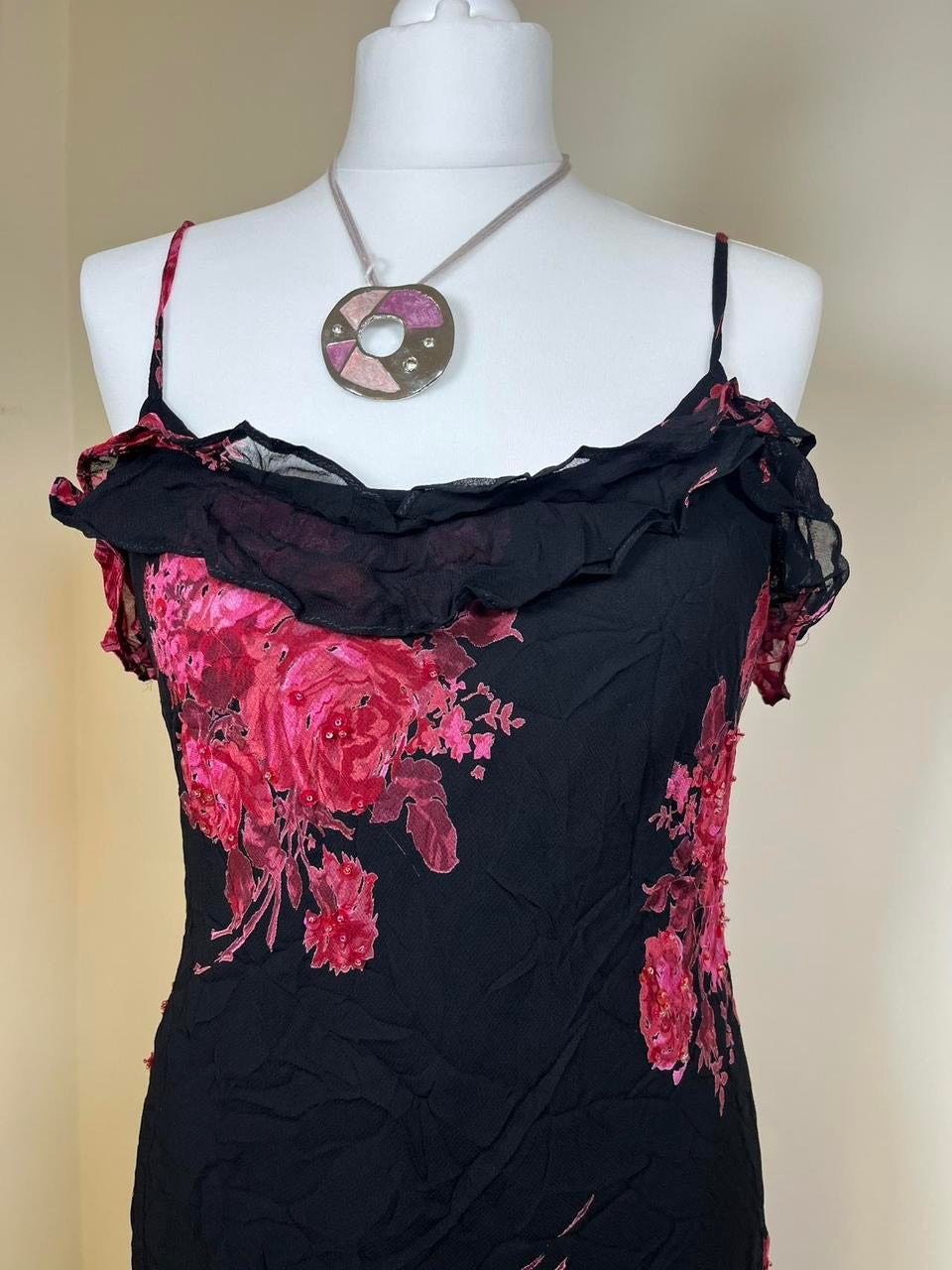 Floral mesh maxi dress with ruffles