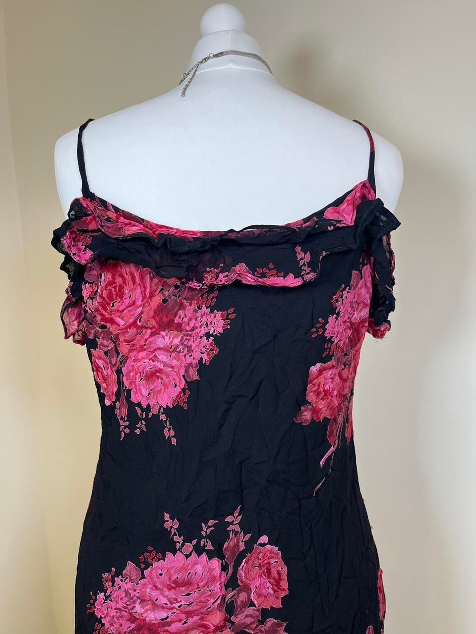 Floral mesh maxi dress with ruffles