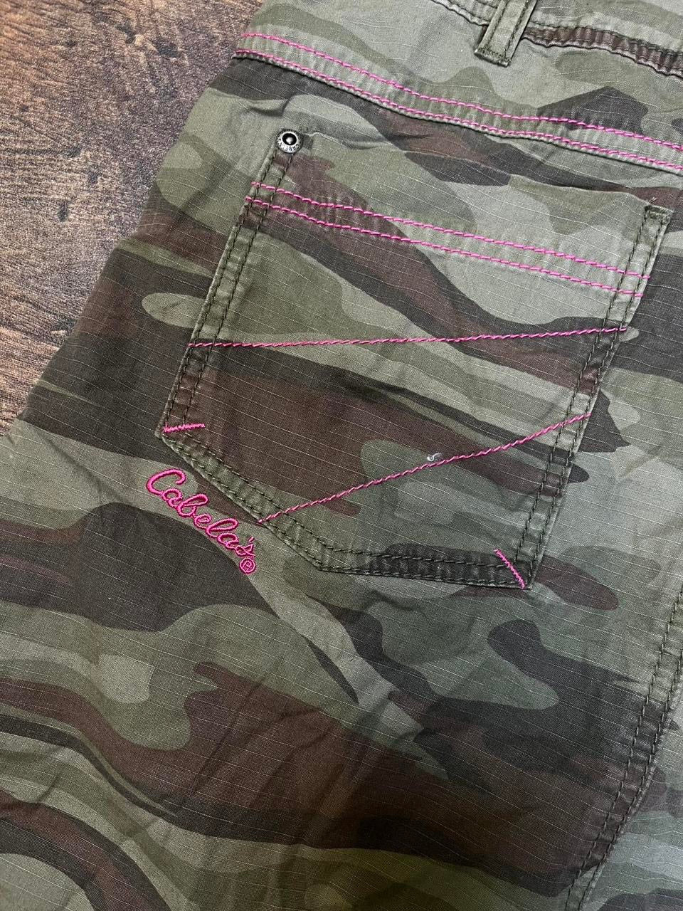 y2k camo midi denim skirt with pink detailing
