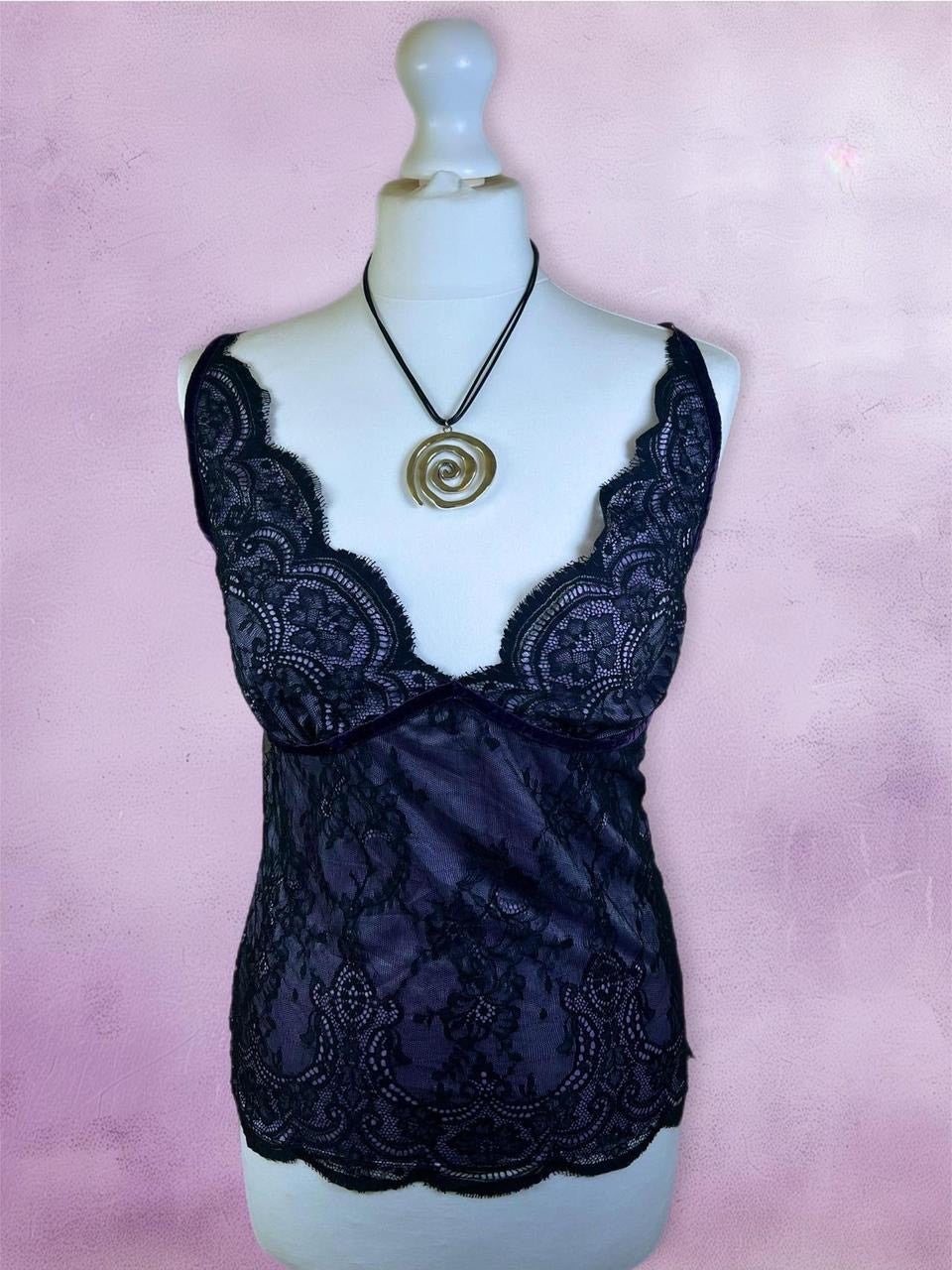 y2k lace cami top with bow detailing
