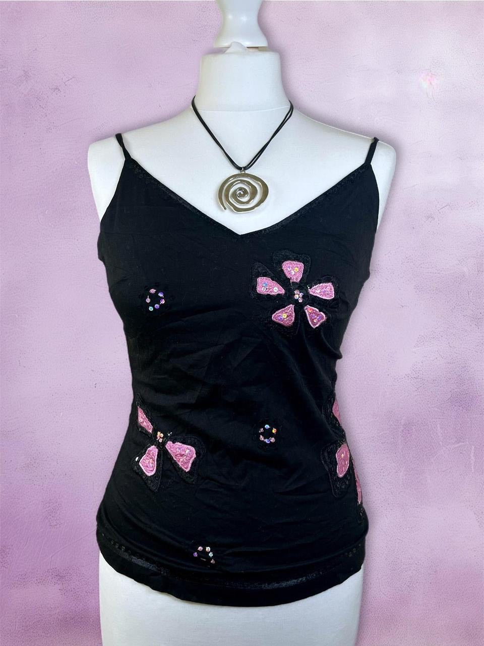 Y2k floral cami top with embroidery