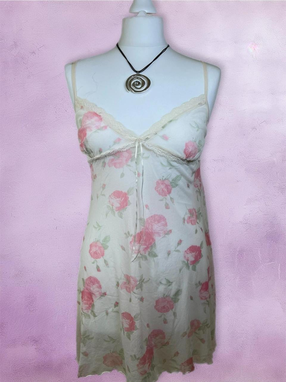 Mesh Floral babydoll slip dress with lace trim