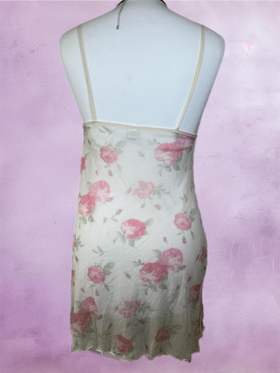 Mesh Floral babydoll slip dress with lace trim
