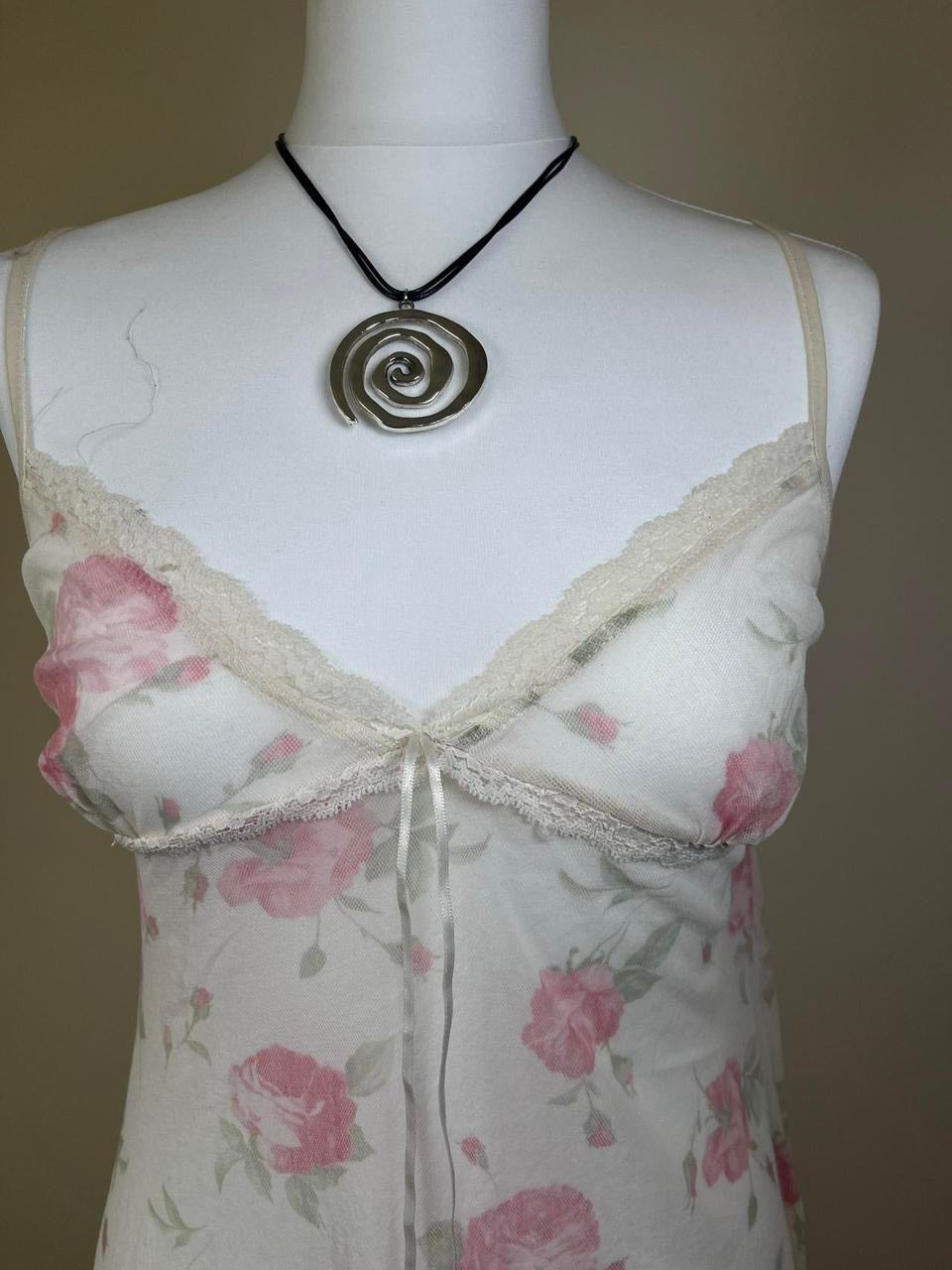 Mesh Floral babydoll slip dress with lace trim