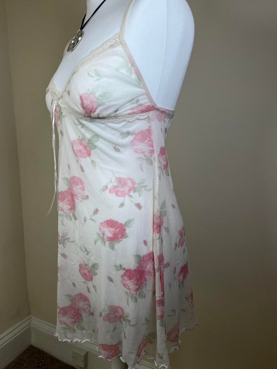 Mesh Floral babydoll slip dress with lace trim