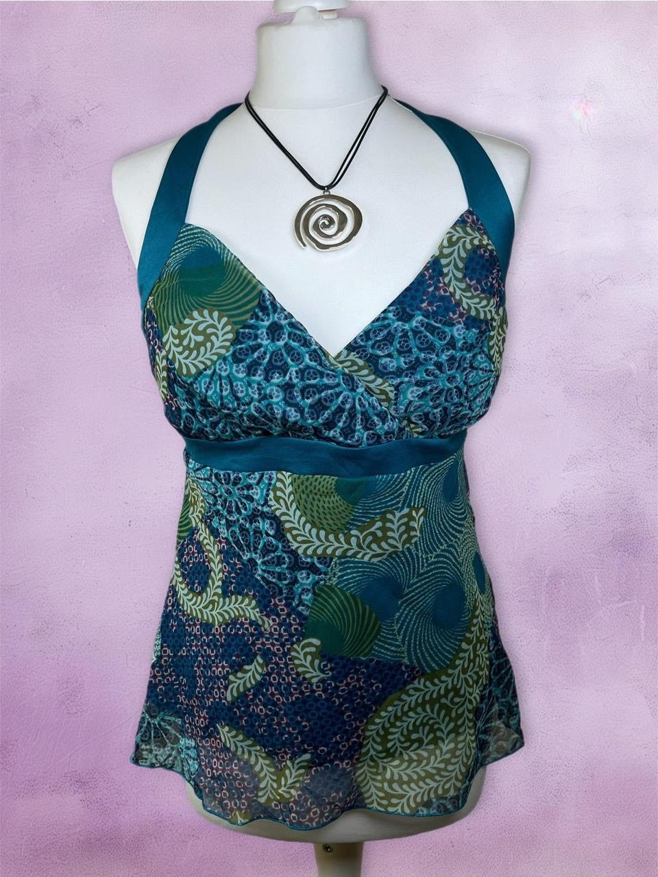Vintage Patterned Halterneck top with tie back