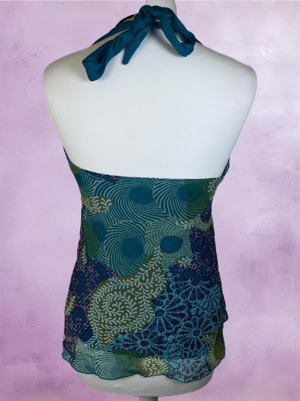 Vintage Patterned Halterneck top with tie back