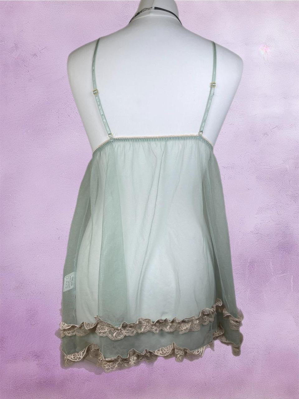 Lace mesh lingerie slip dress with bow detailing