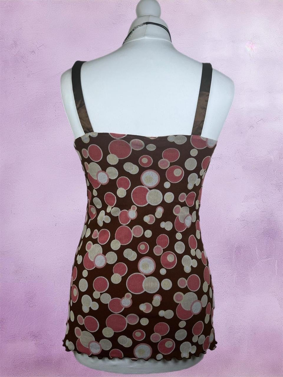 Polka dot cami top with ruffled trim