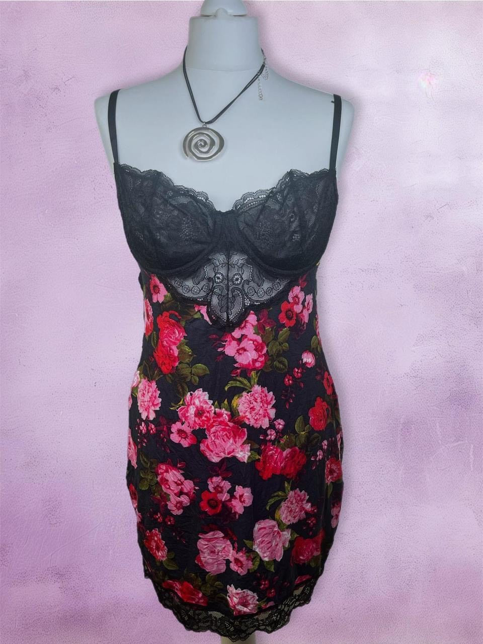 Victoria’s Secret black floral lace mini slip dress
