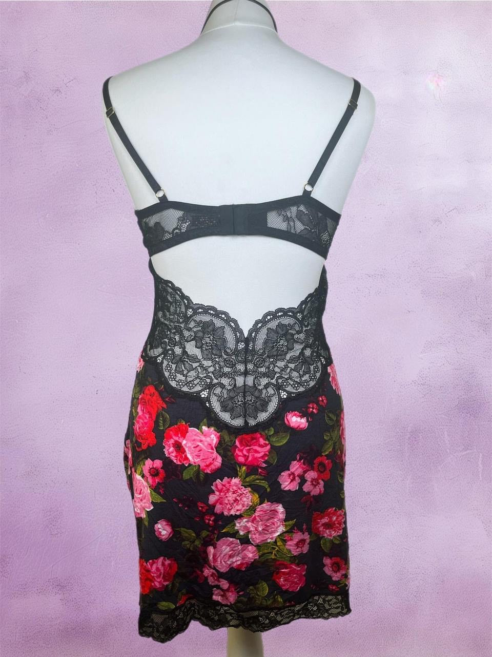 Victoria’s Secret black floral lace mini slip dress