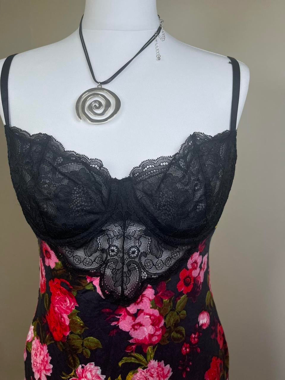 Victoria’s Secret black floral lace mini slip dress
