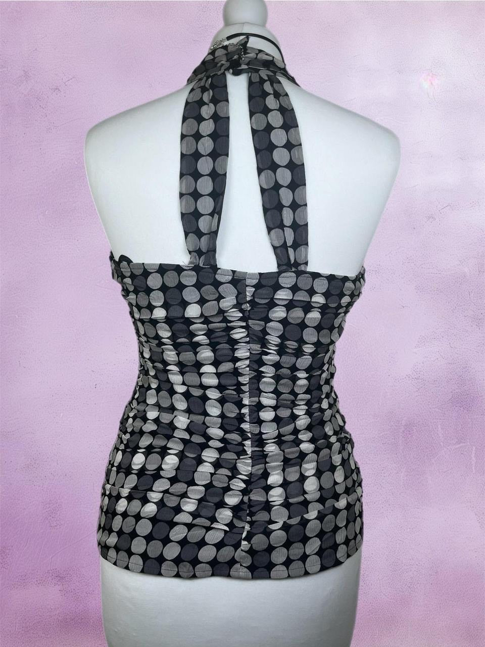 Polka dot halter neck top with ruffles