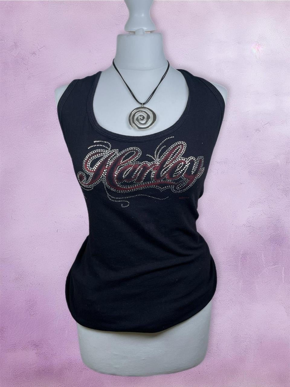 Harley davidson lace tank top with rhinestones