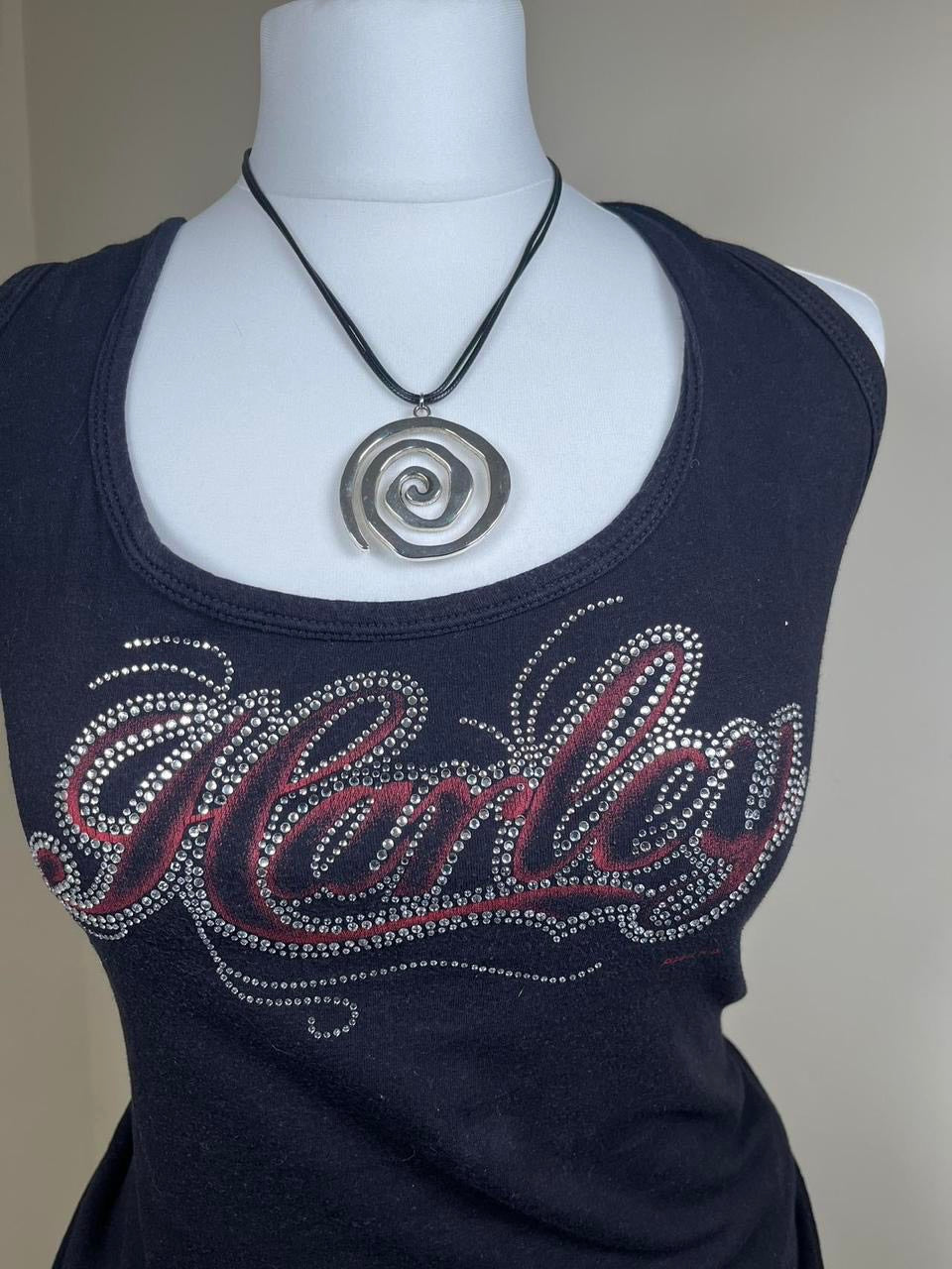 Harley davidson lace tank top with rhinestones