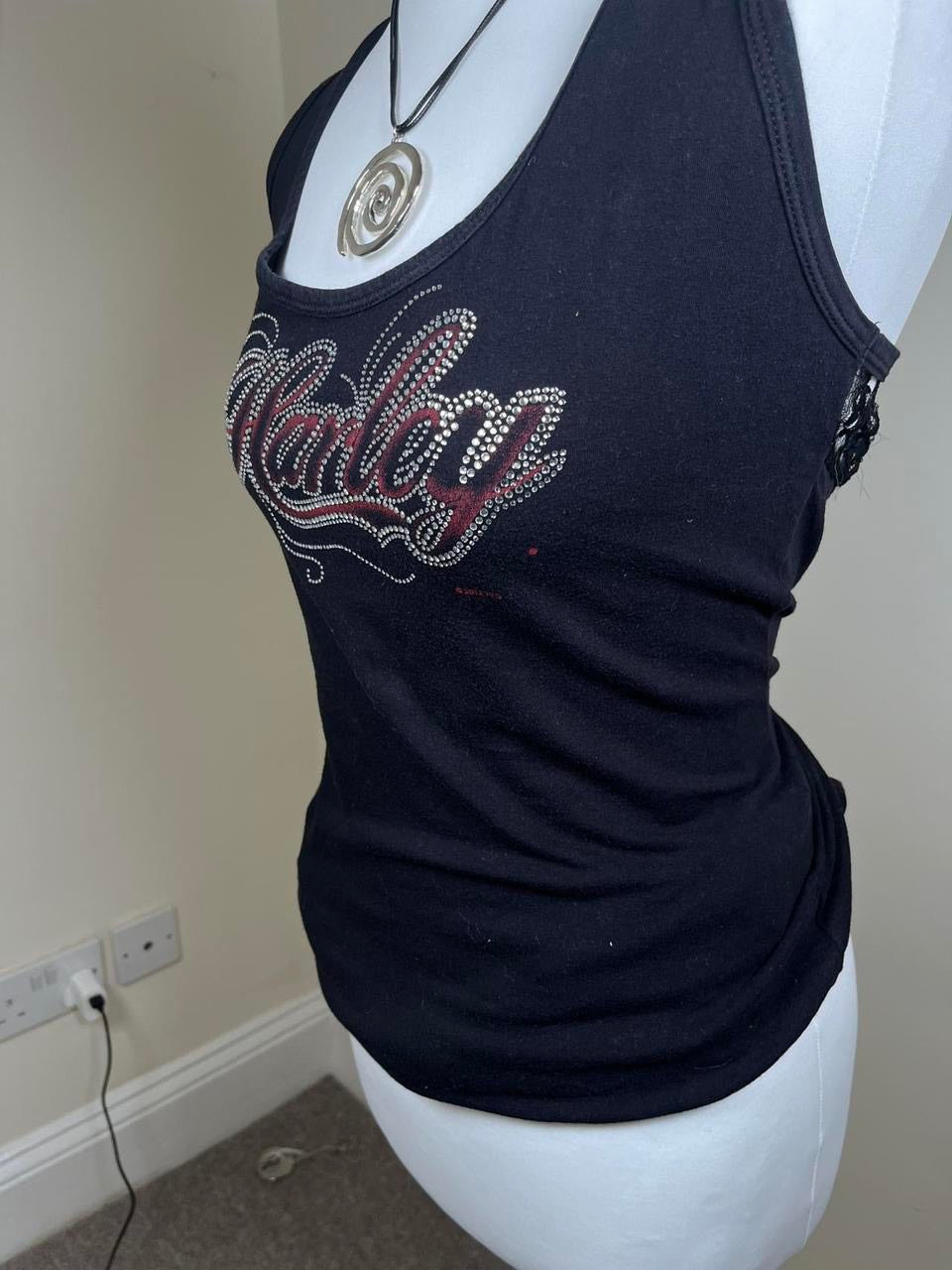 Harley davidson lace tank top with rhinestones
