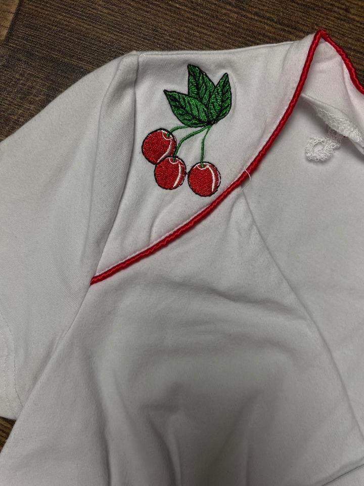 y2k Cherry embroidered V-neck top