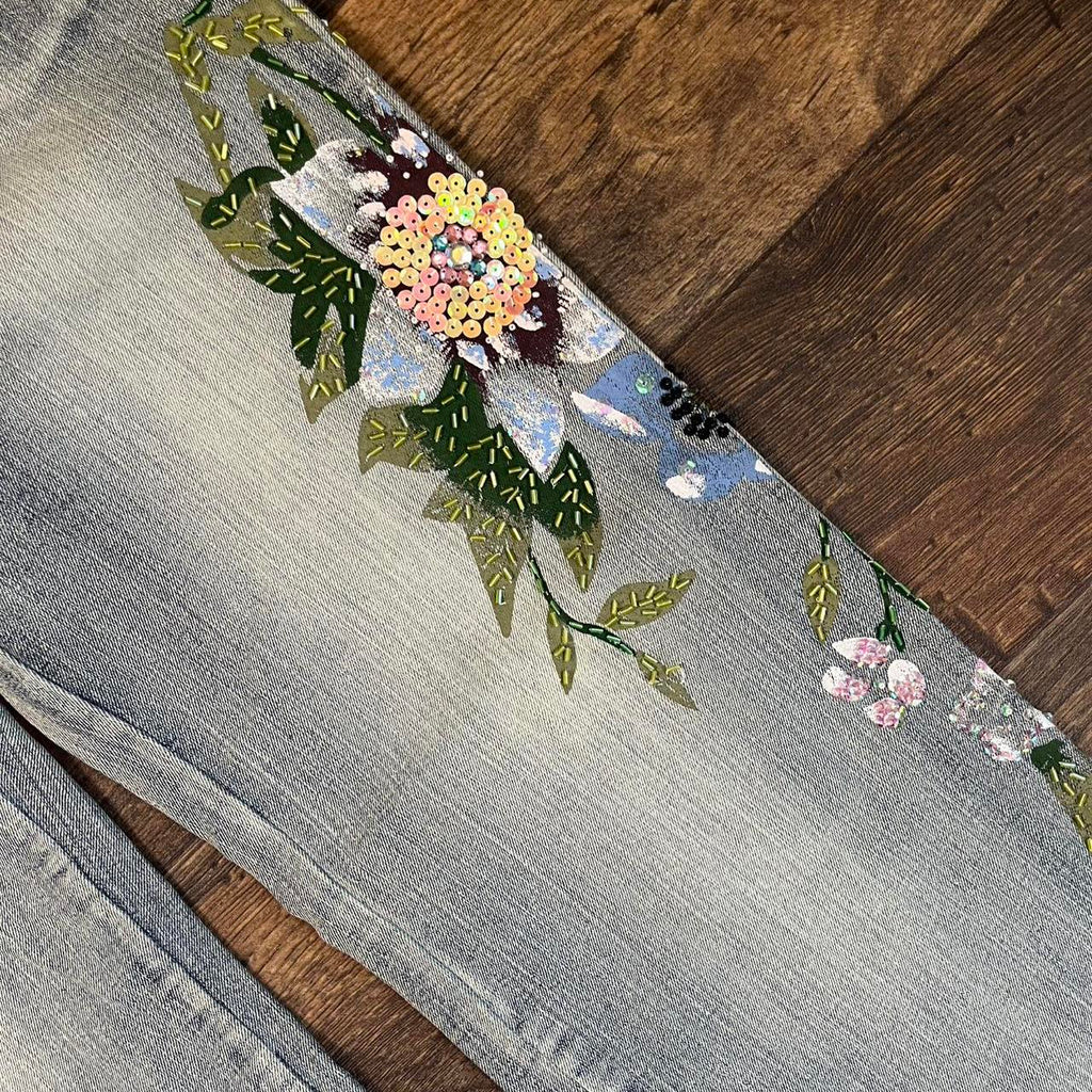 Y2k Low waist boot cut jeans with floral embroidery