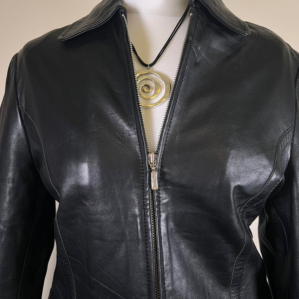 Vintage Leather jacket with silver zipper