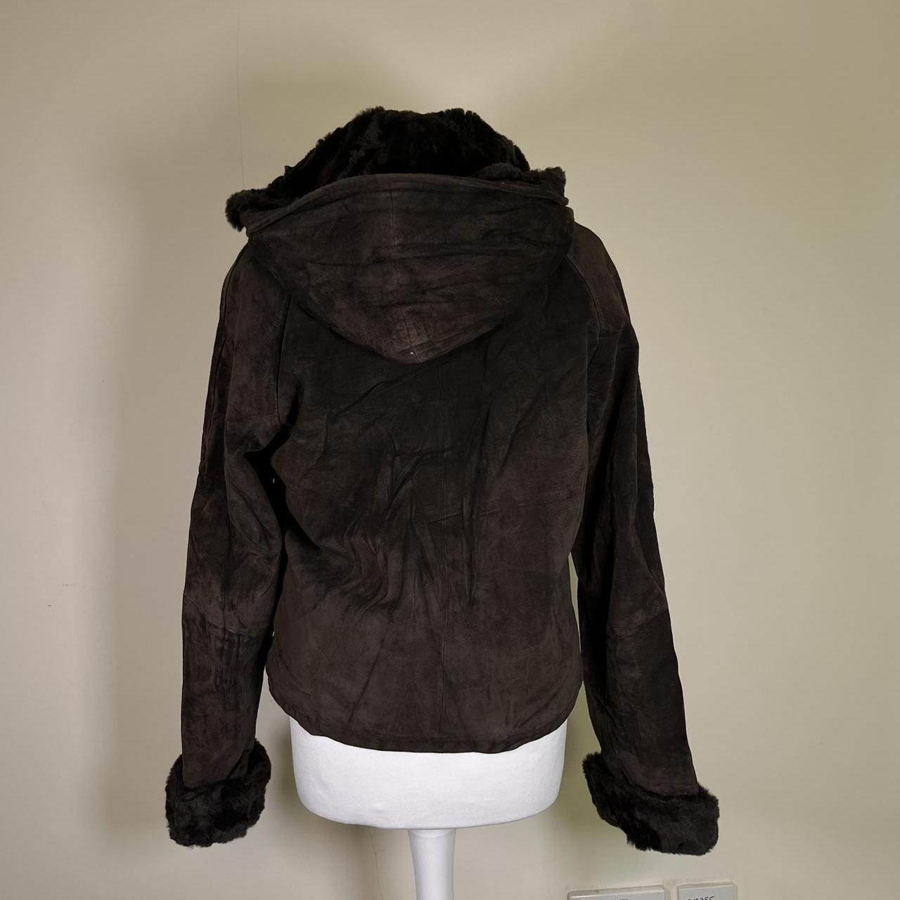 Vintage Suede Hooded Leather jacket with Faux fur trim