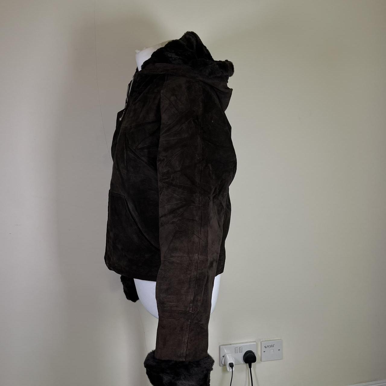 Vintage Suede Hooded Leather jacket with Faux fur trim