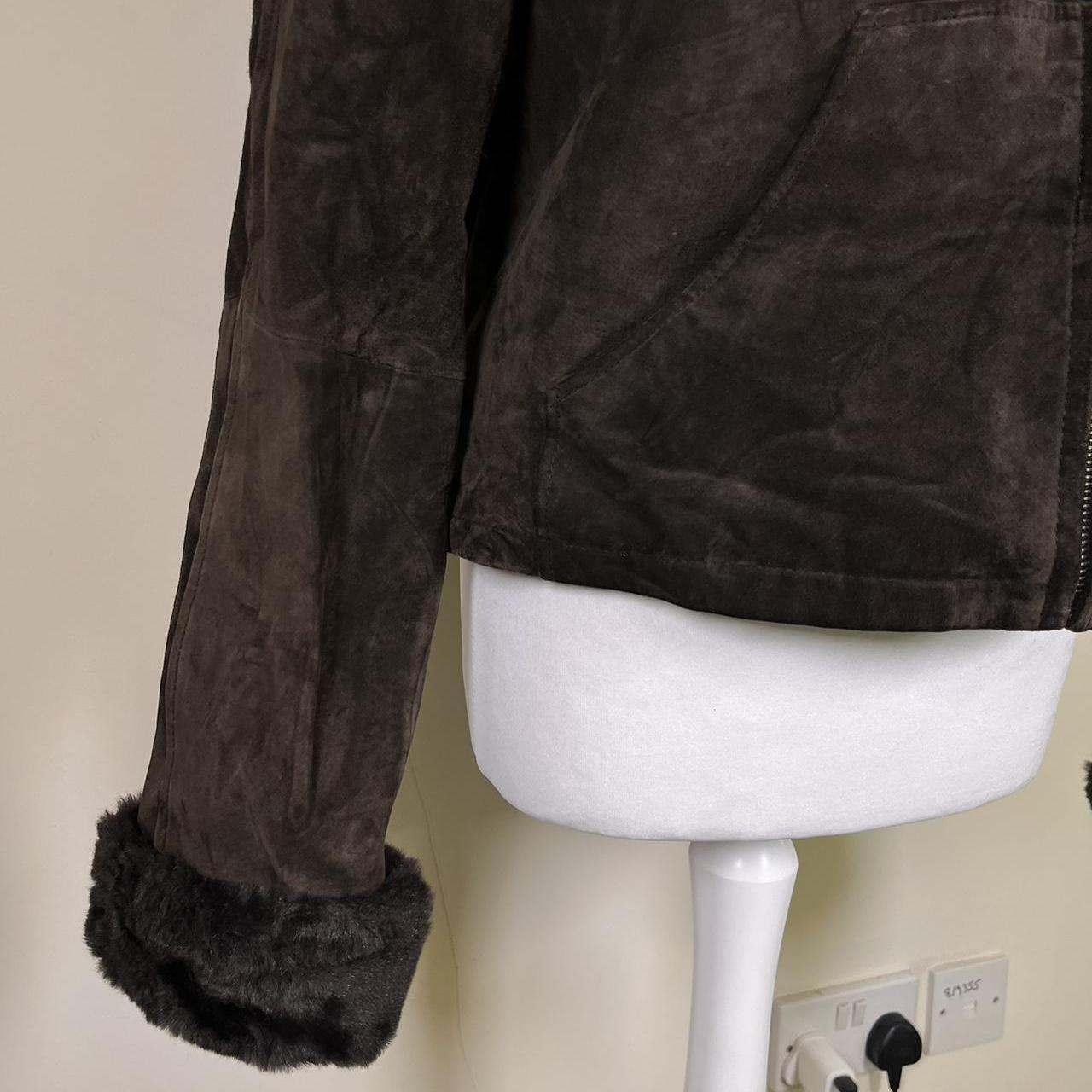 Vintage Suede Hooded Leather jacket with Faux fur trim