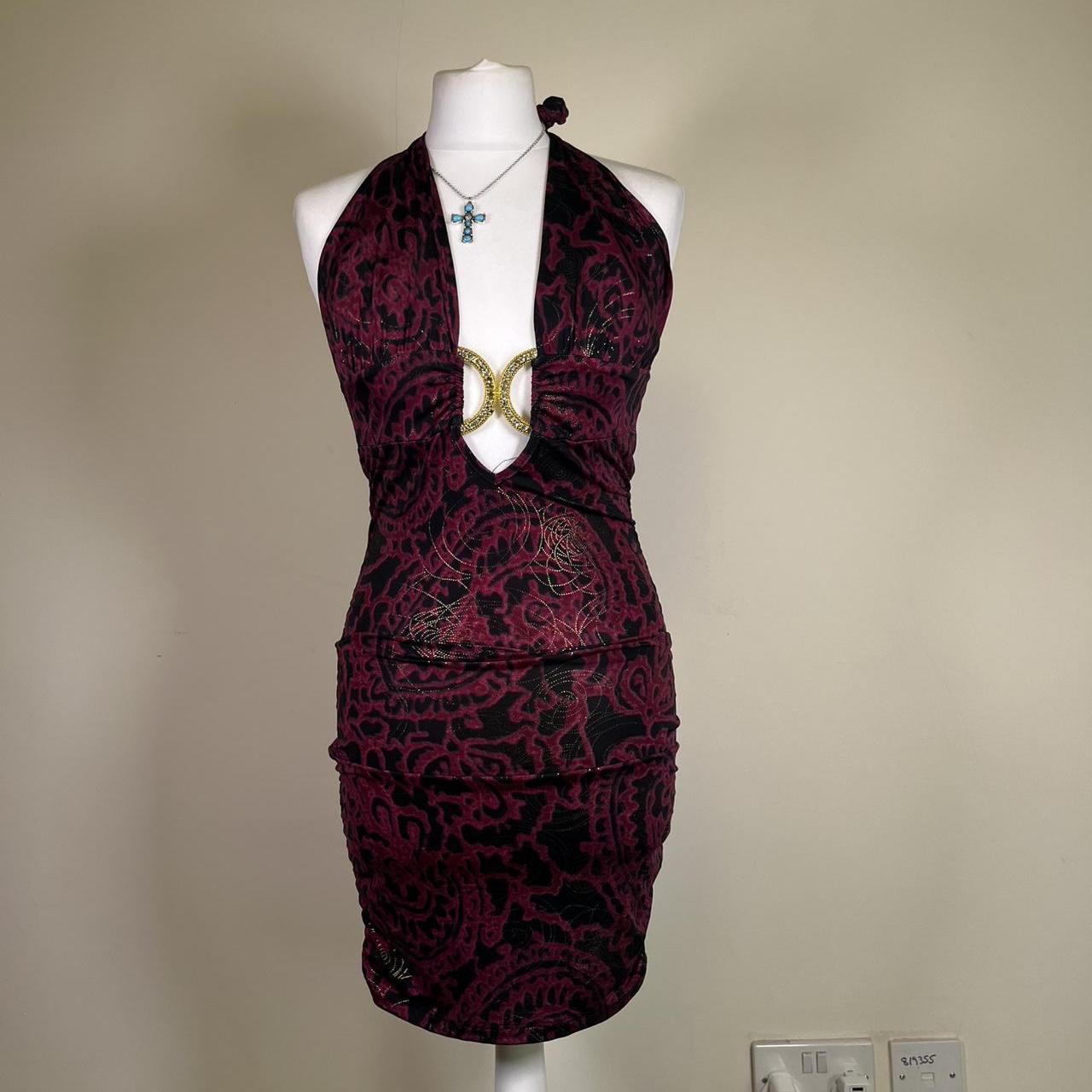 Y2K Vintage halter neck Dress with Gold ring accent