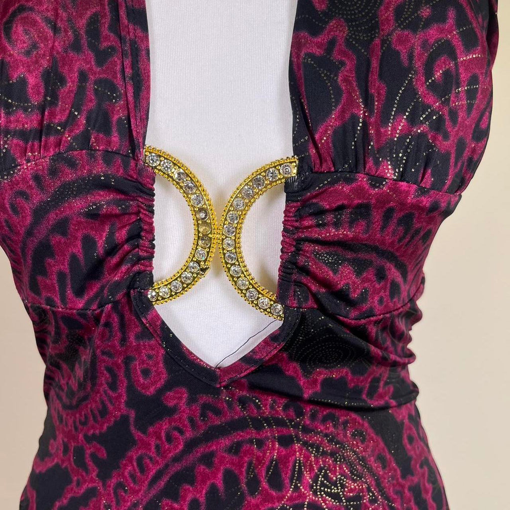 Y2K Vintage halter neck Dress with Gold ring accent