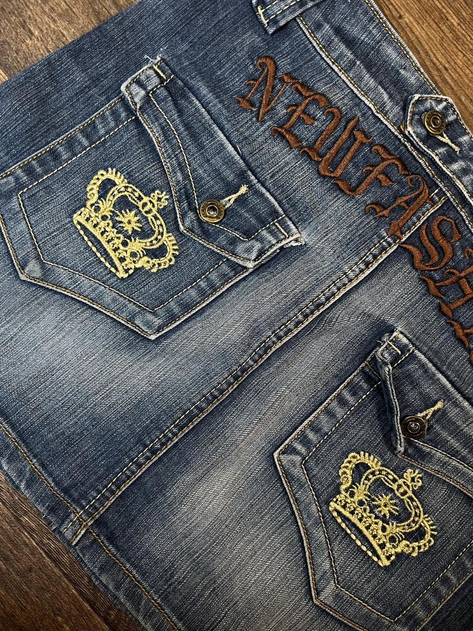 y2k denim skirt with crown embroidery