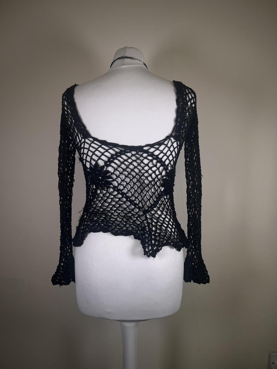 Y2K Floral Crochet Lace top with flared sleeves