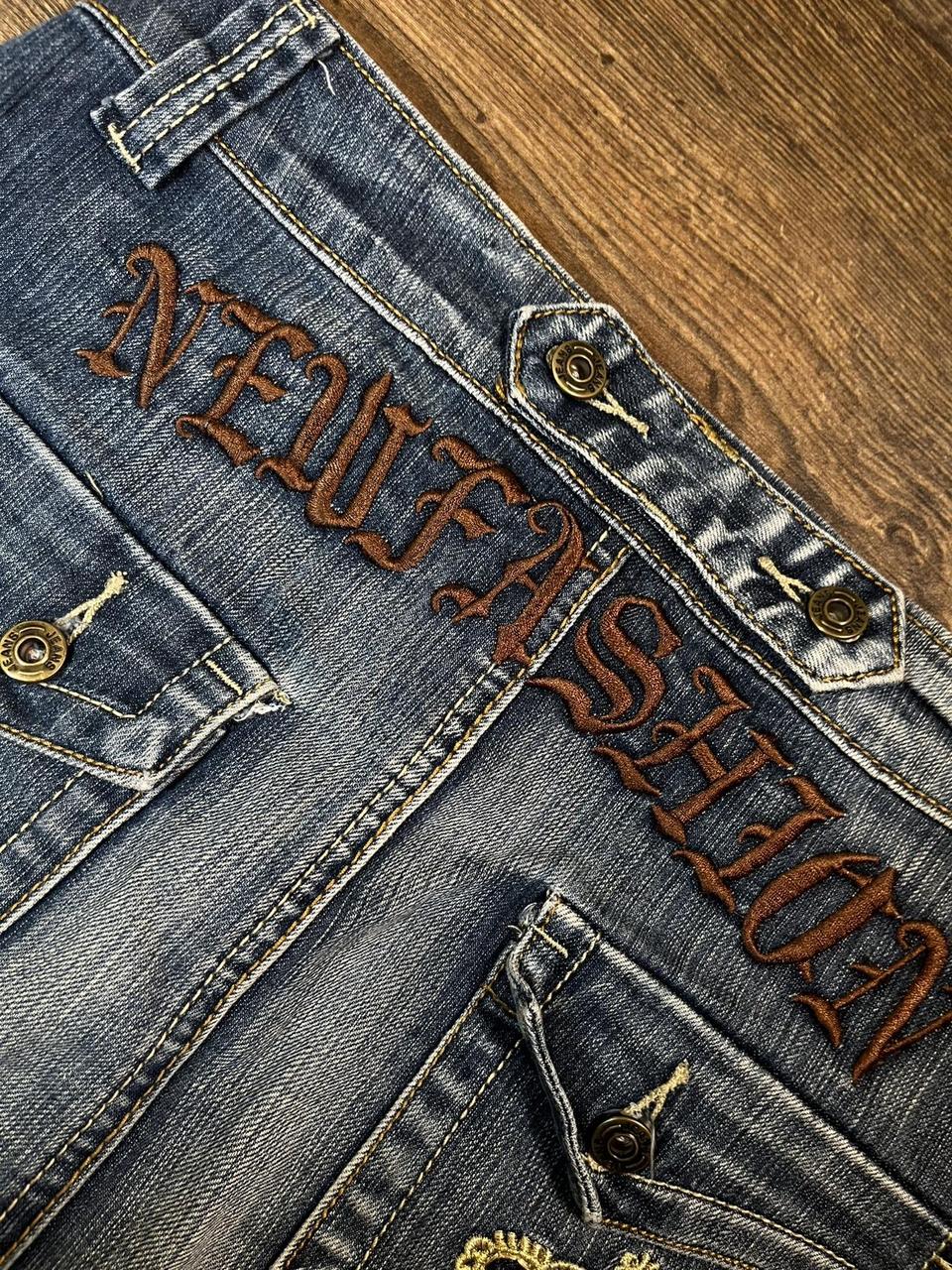 y2k denim skirt with crown embroidery