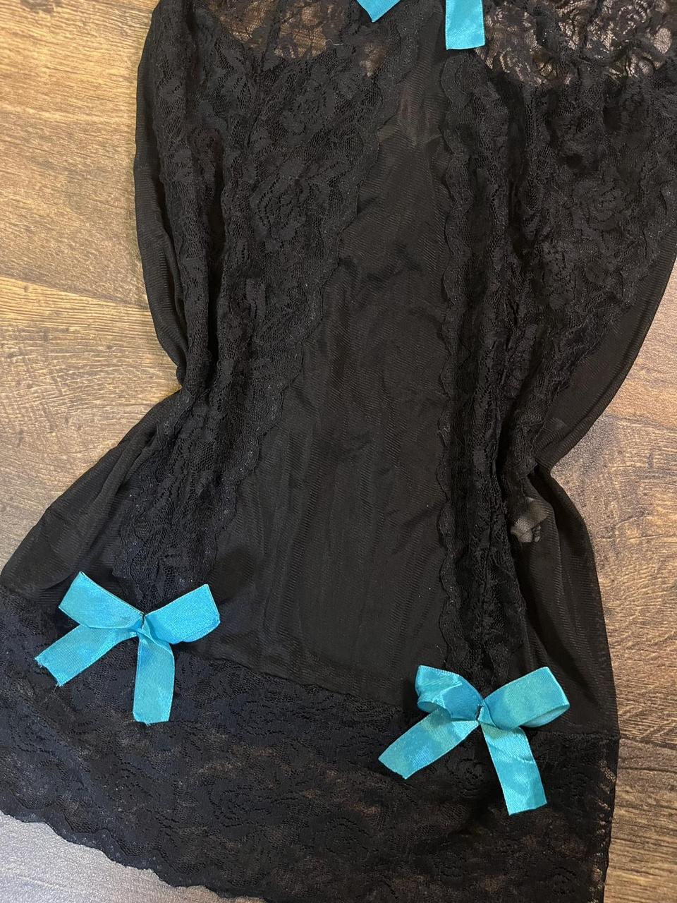 Y2K Lingerie lace slip dress with blue bows