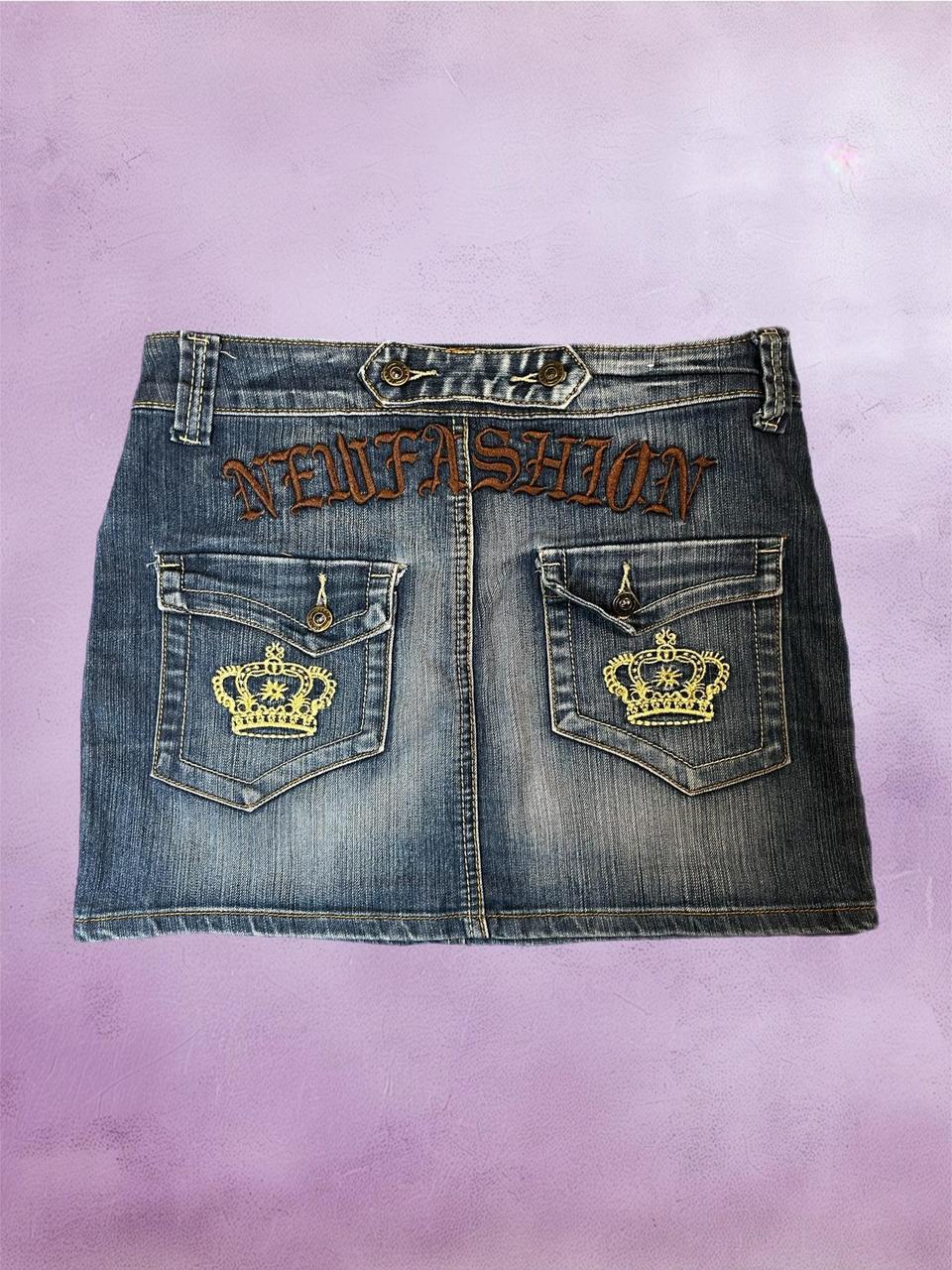y2k denim skirt with crown embroidery