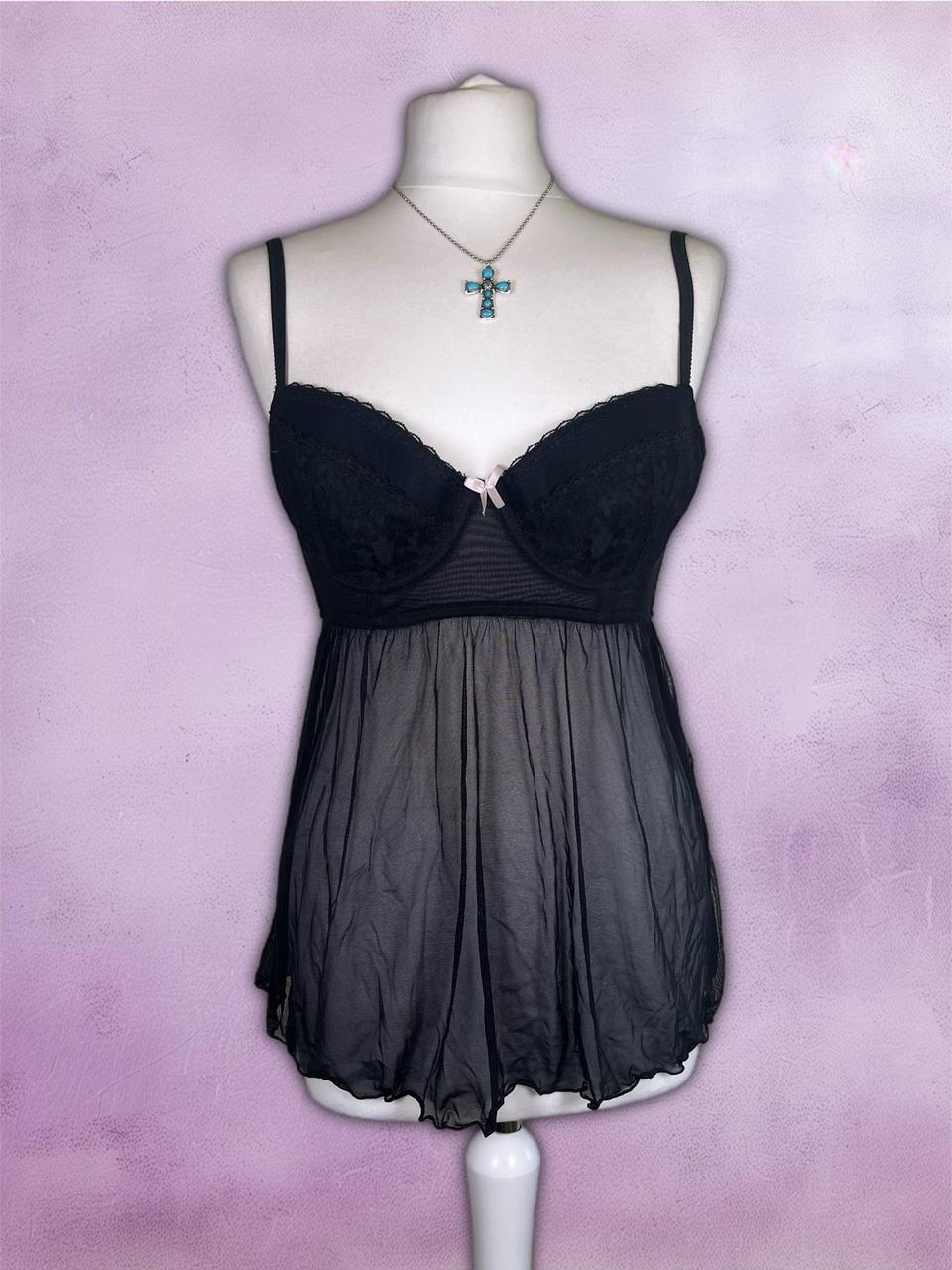 Y2K Black mesh babydoll corset top