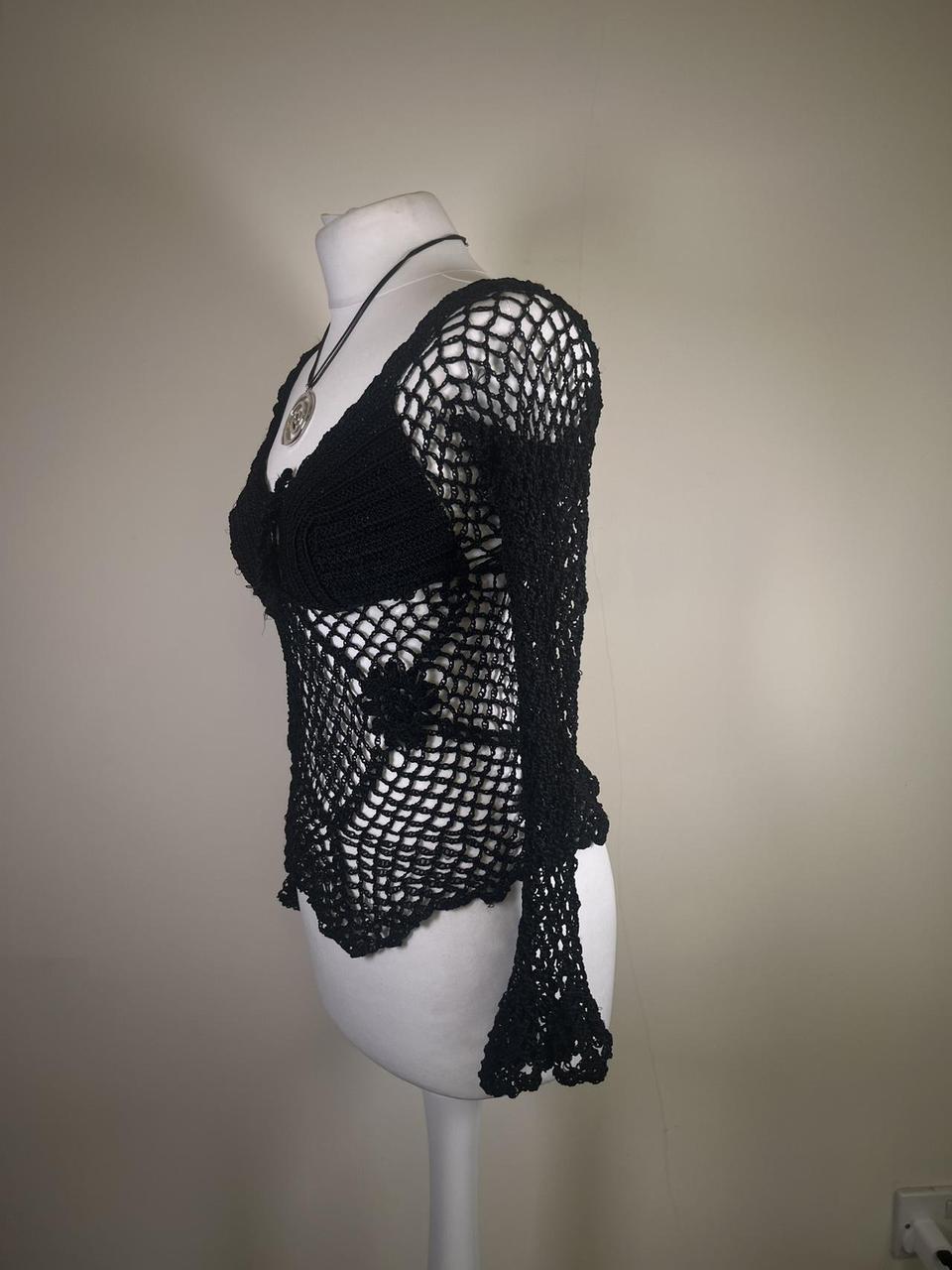 Y2K Floral Crochet Lace top with flared sleeves