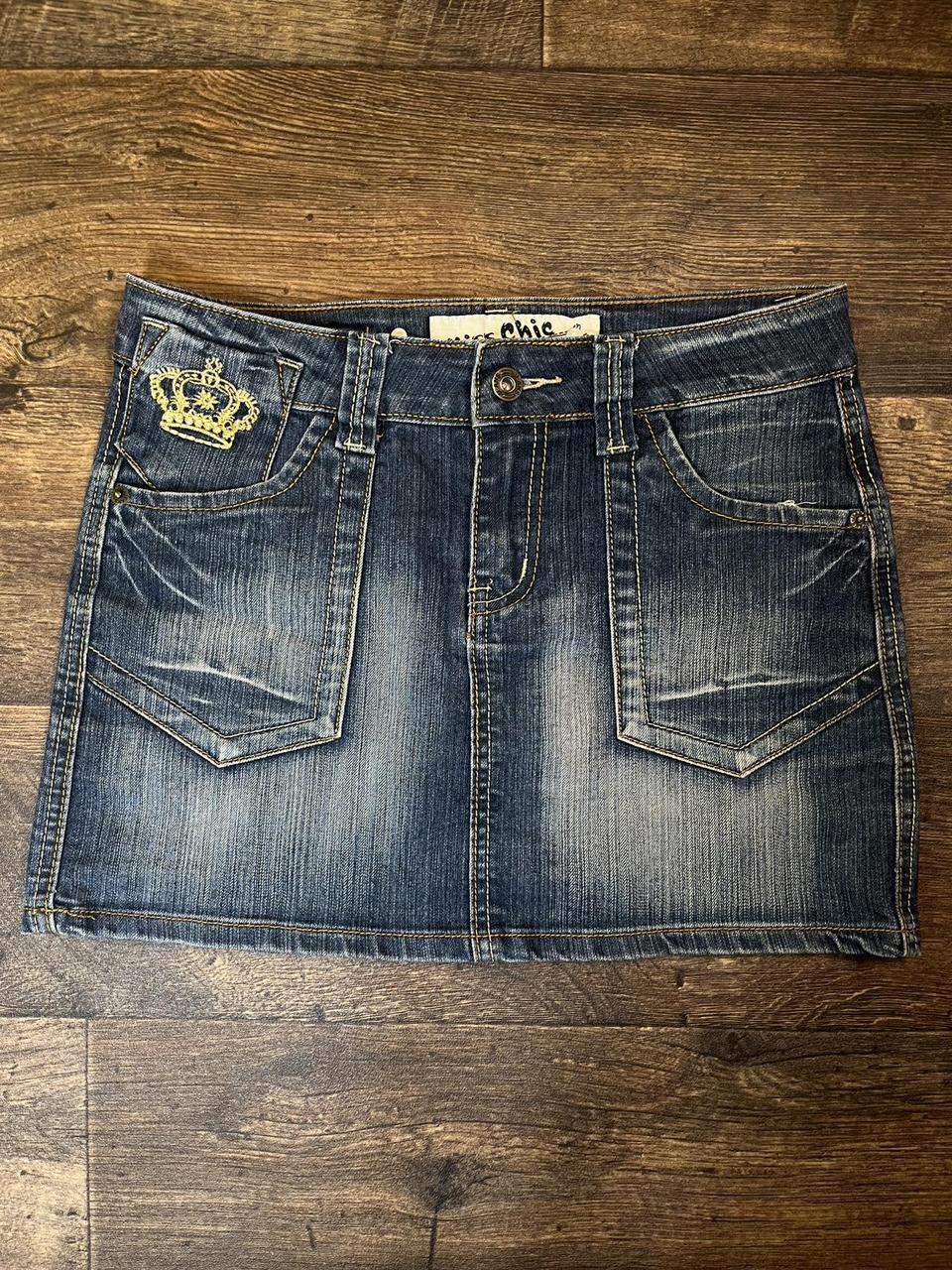 y2k denim skirt with crown embroidery