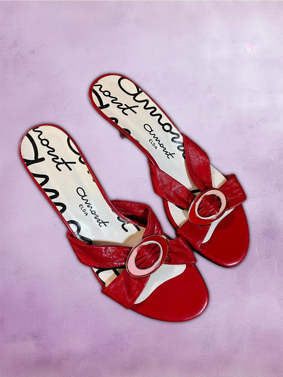 Y2k Open toe Kitten heels with silver buckle