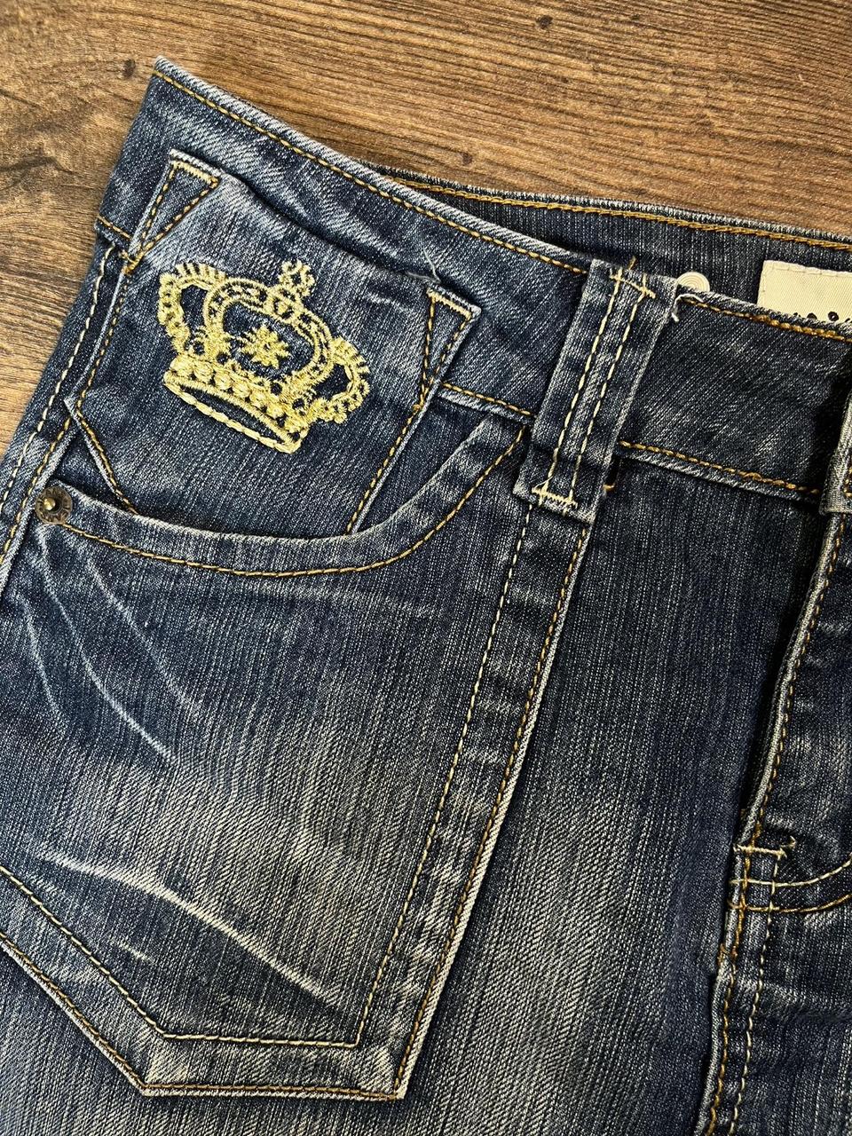 y2k denim skirt with crown embroidery