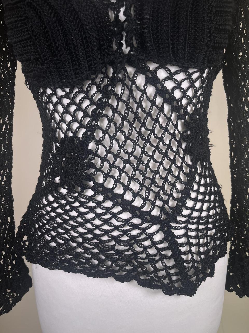 Y2K Floral Crochet Lace top with flared sleeves