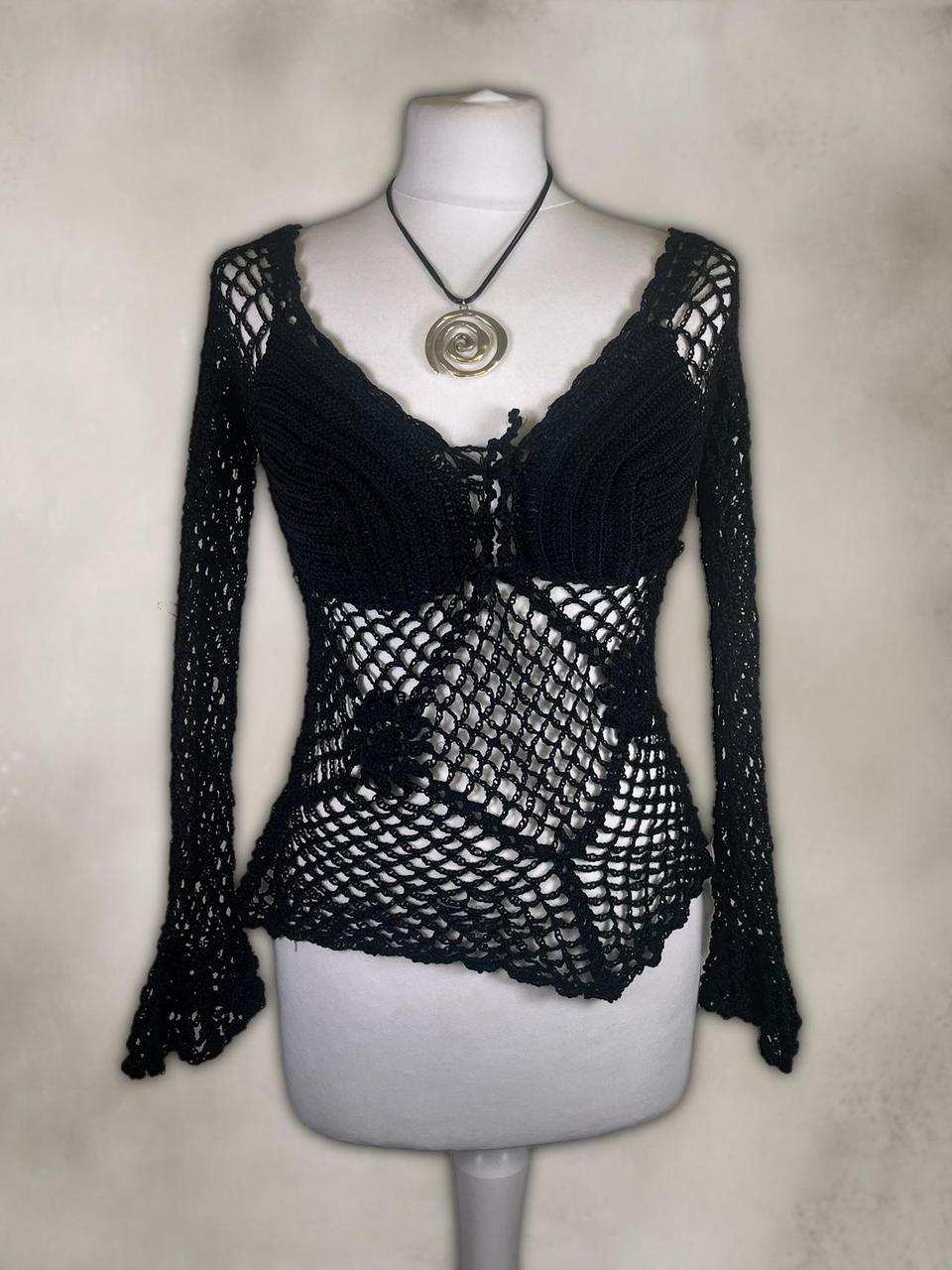 Y2K Floral Crochet Lace top with flared sleeves